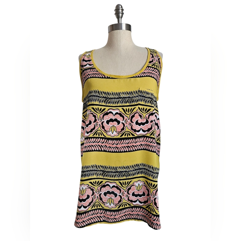 LOFT Sleeveless Floral Silky Yellow & Pink Tank Top | SZ L
